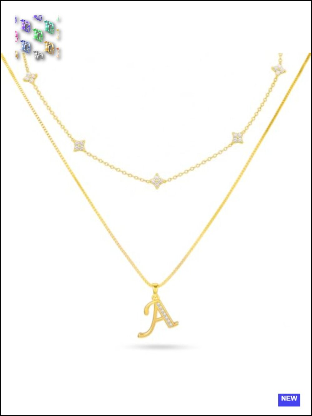 14K Gold Plated Layered Necklace Set Clover Initial Letter Stackable Dainty 2